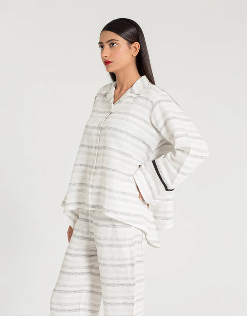 TEXTURED COLLARED A-LINE SHIRT WITH TROUSER